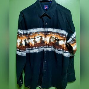 Mens Vintage Panhandle Slim Black Western Graphic Shirt